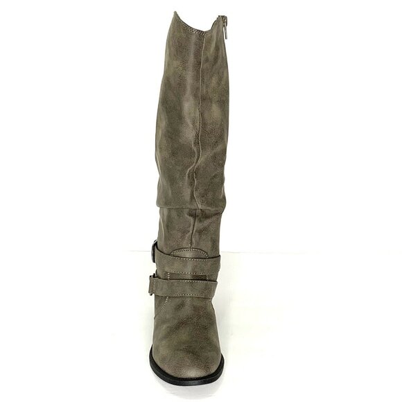 Whitemt. ERICA Women’s Low Heel Mid-Calf Riding Boots Old Olive Green - Picture 5 of 12